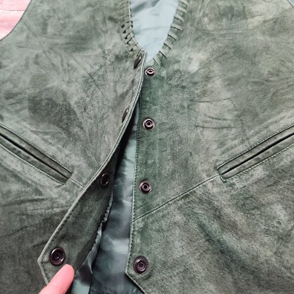 ⭐️ G4000 Green Genuine Leather Button Vest - Picture 8 of 10
